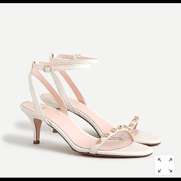 J Crew Italian Leather Crystal Ivory Heel Sandals - Picture 2 of 11